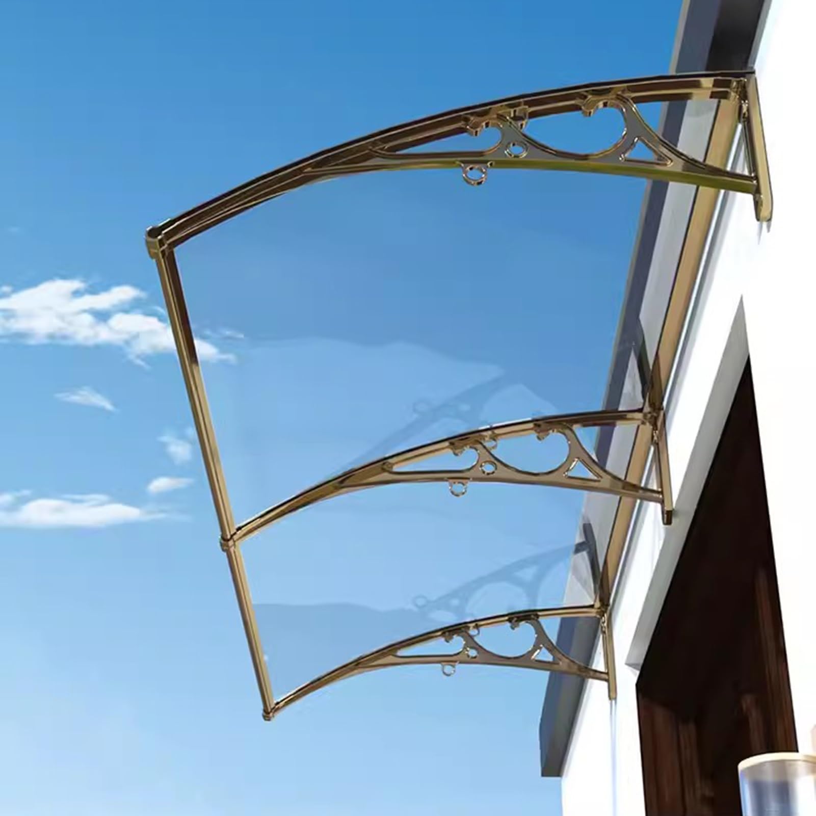 GJMSSMY Champagne Polycarbonate Door Canopy 120x300cm UV Protection WeatherResistant Elegant Design Perfect for Home Entryway Shelter Outdoor Awning