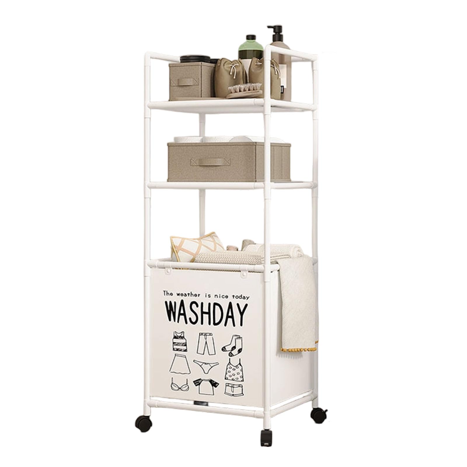 Foldable Clothes Hamper with Rolling Multiple Shelf Designs Space Saving Laundry Basket for Small Space Extendable Laundry Sorter