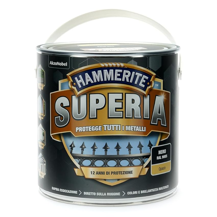 Hammerite Superia smalto metallo antiruggine interno e esterno, Opaco Nero, 2.5 L