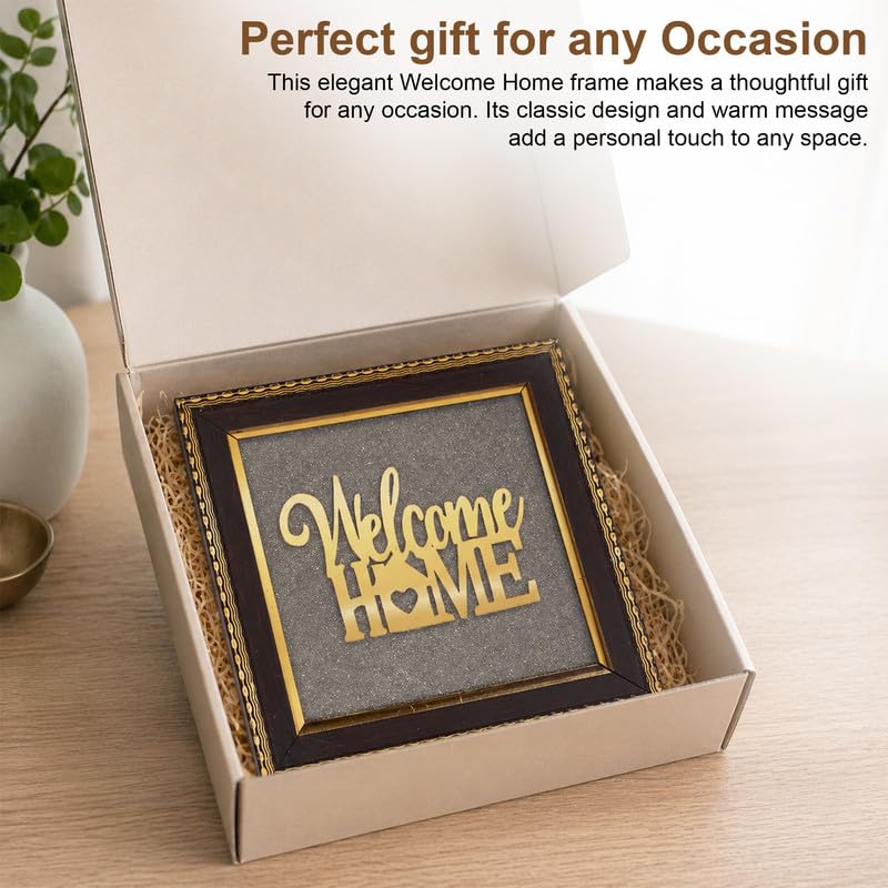 Image of Welcome Home Wall Frame Gold Finish, Decorative Entrance Wall Art for Home, Office & Housewarming Gift