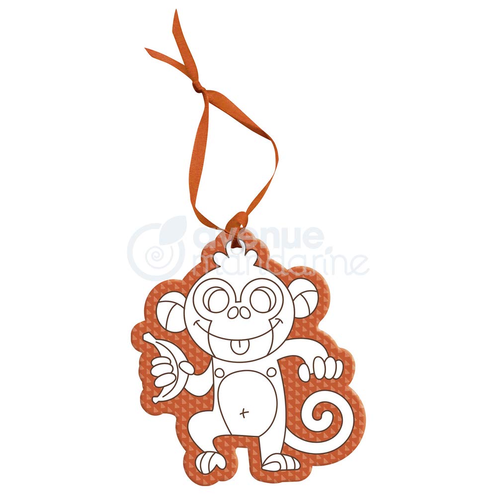 Avenue Mandarine - Ref GY088C - Graffy Hang - Hangable Animal to Colour In - Monkey - Clairefontaine Drawing Paper, Matching Coloured Ribbon, Suitable for Ages 5+