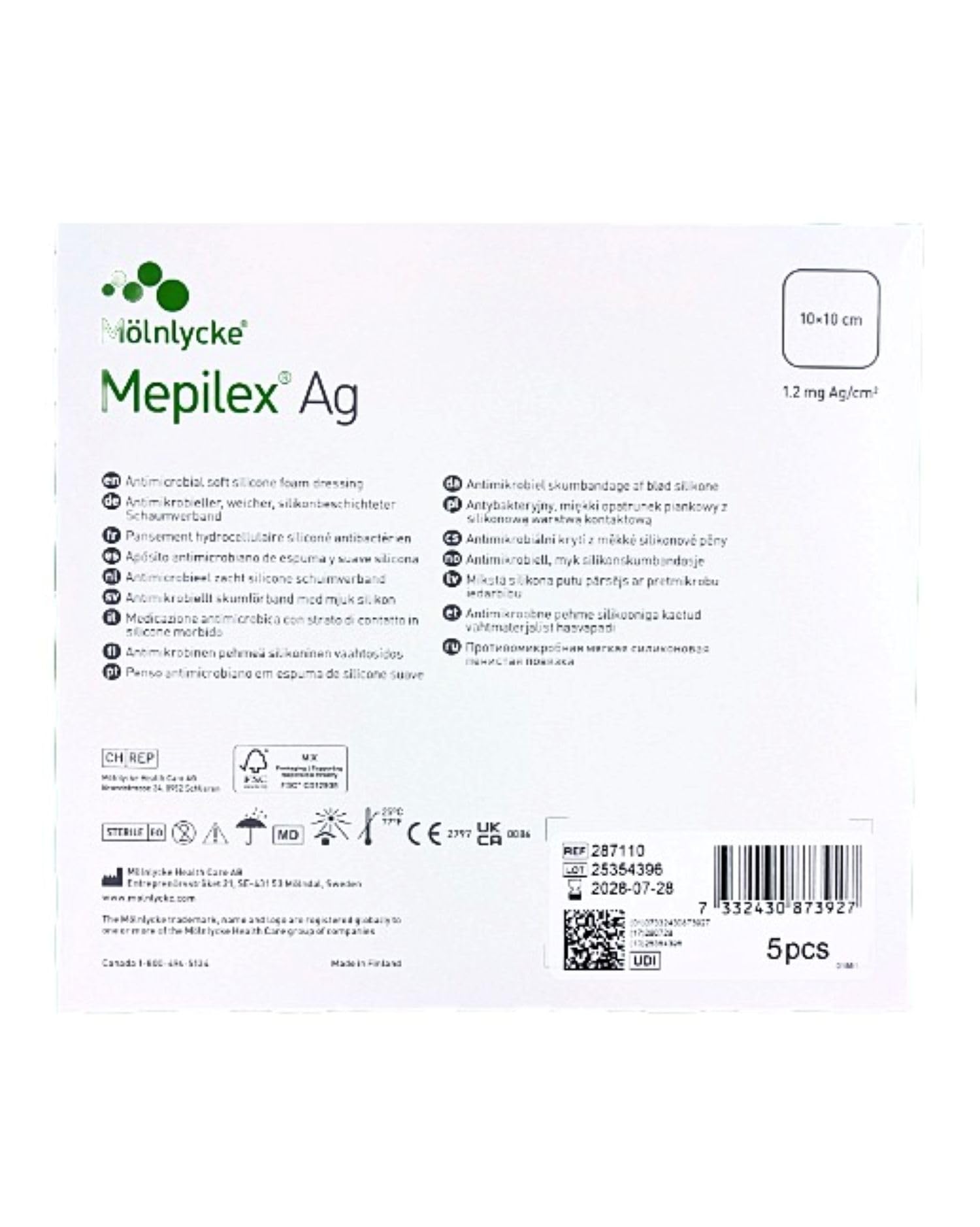 Molnlycke Mepilex AG - Apósito hidráulico celular, 10 x 10 cm, pack de 5