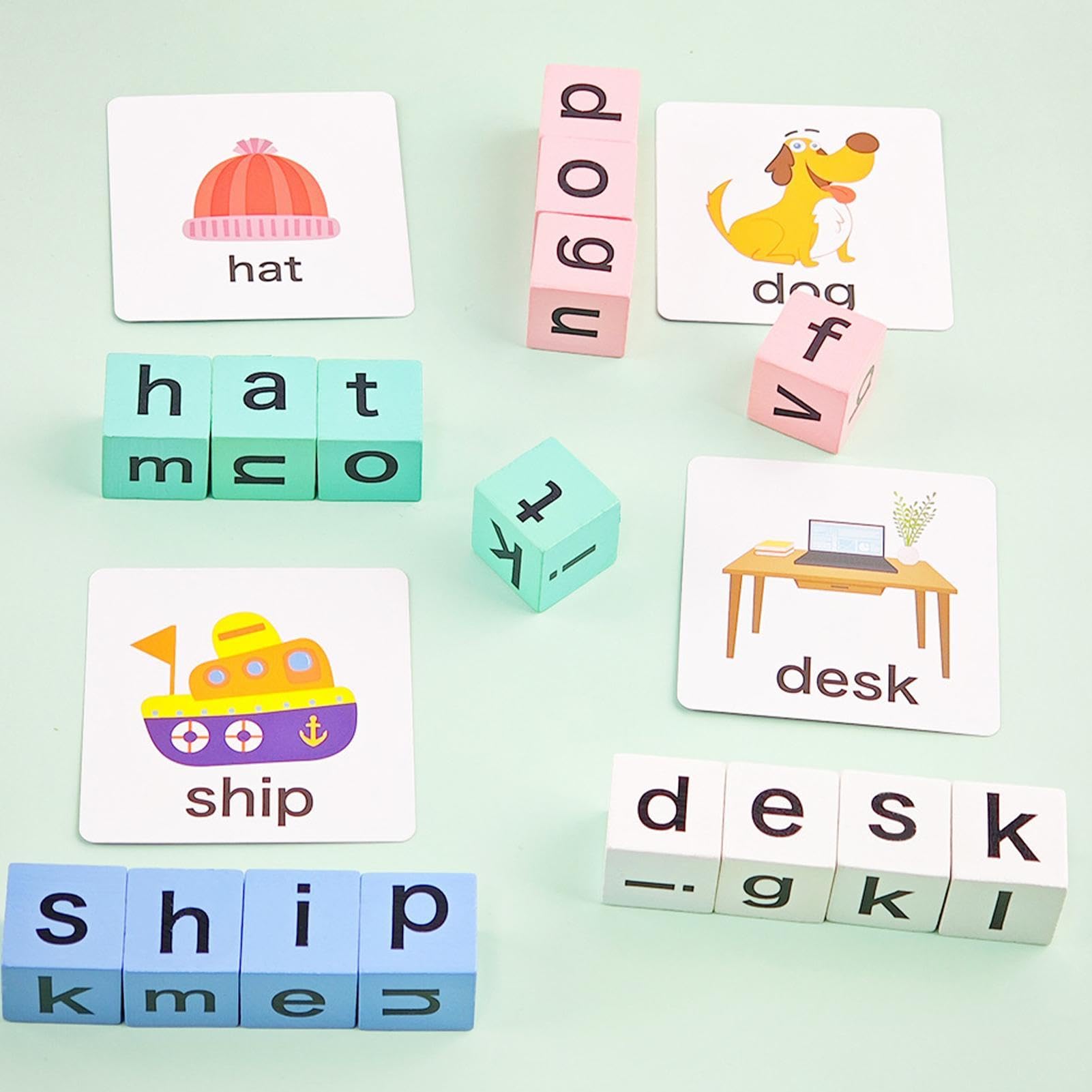 Word Spelling Game, Wooden Turn A Word Tots Game, Alphabet Puzzle Set with Flash Cards, Portable Competitive Alphabet Learning Toys for Kids — view 7