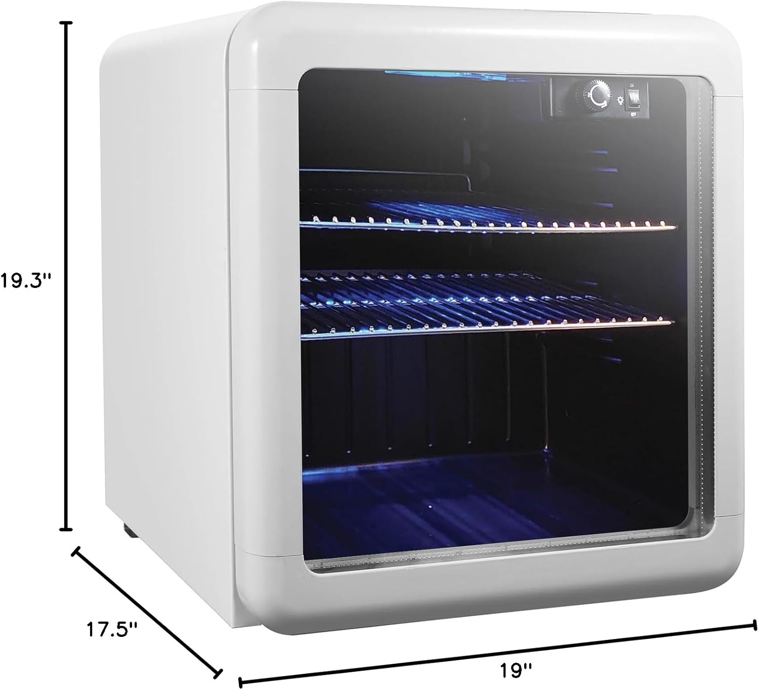 Magic Chef MCB17CHW Beverage Cooler with dimensions labeled