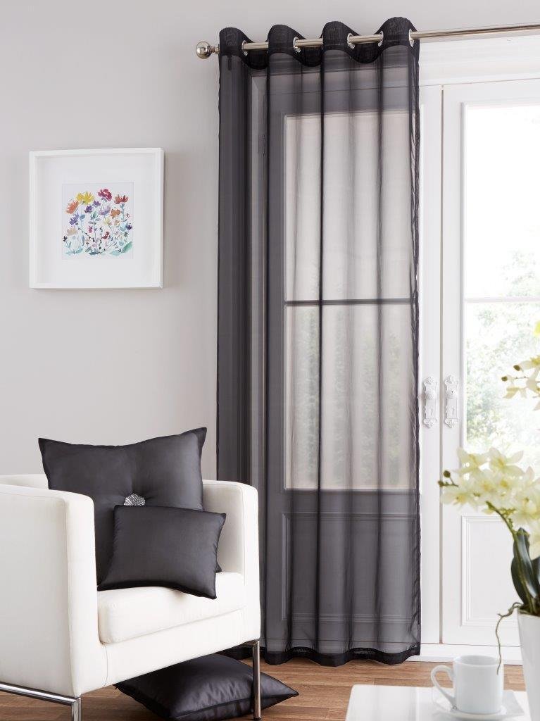 UAREHOME Eyelet Ring Top Voile Curtain Panel - Net Voile Curtains Damask 90 Drop (Black)
