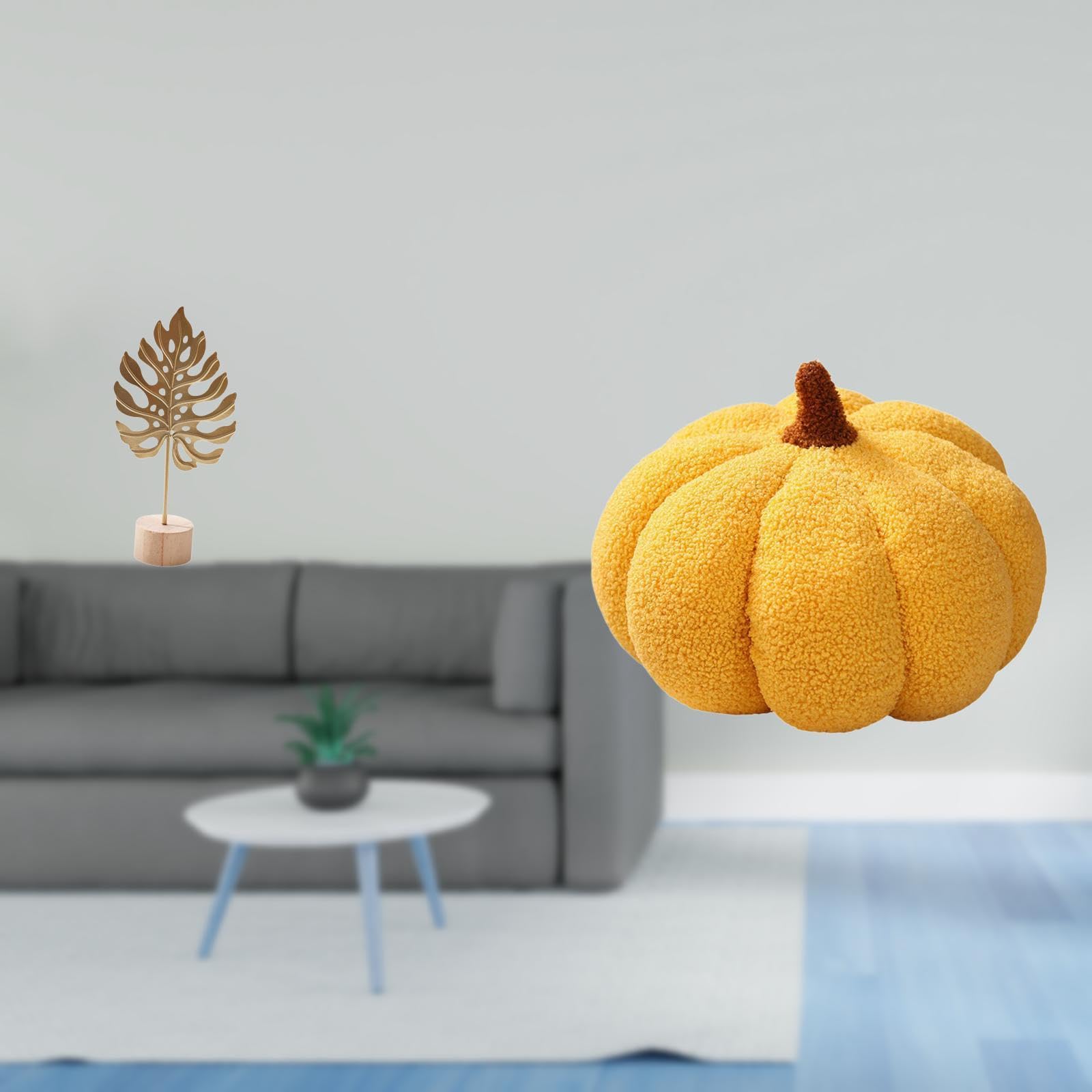 Leaf Pumpkin Sculpture Metal Shaped Pillow Figurine Crafts Nordic Creative Ornament Abstract Plush Decorative Sofa Cushion for Table Party Home Bedroom Decor-image-2