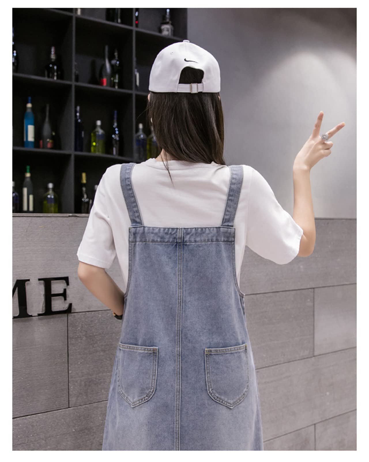 Mujer Vestido Peto Vaquero Largo Denim Vestido Monos Peto Falda Dungarees