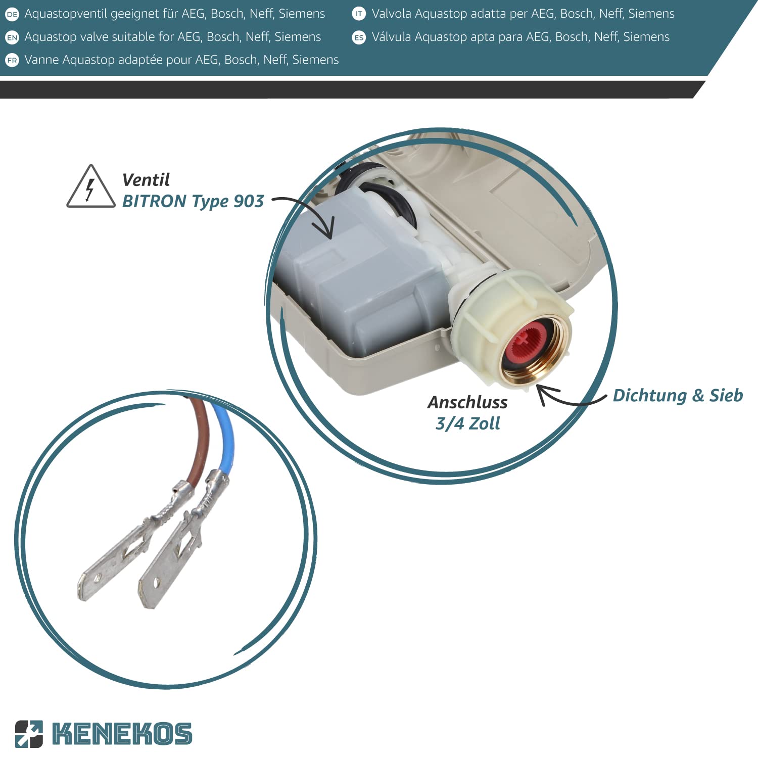 Aquastop Ventil für Geschirrspüler, Bitron Typ 902, wie Bosch Siemens