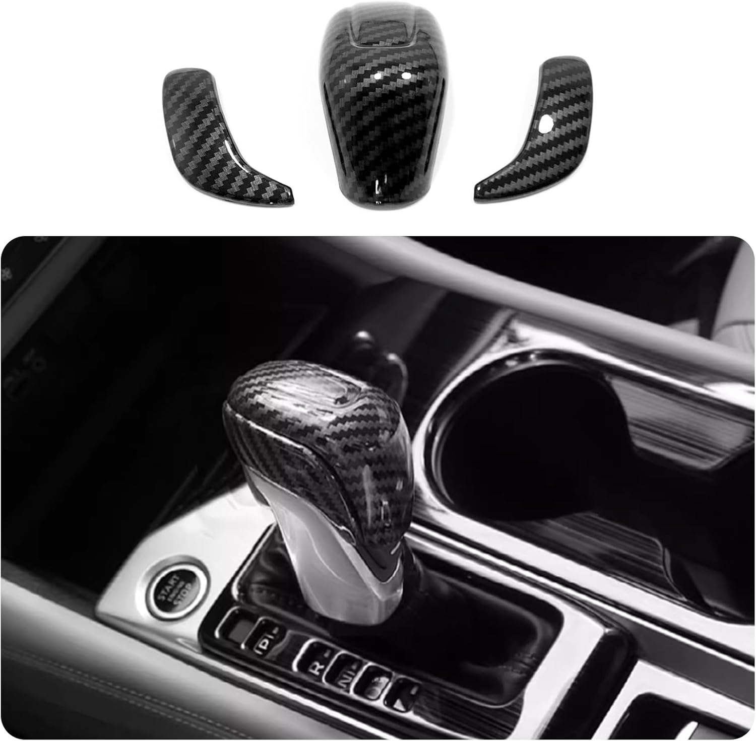 Car Accessories Fit for Nissan Altima 2019 2020 2021 2022 2023 2024 2025 Interior Gear Shift Knob Decoration Cover Trim Sticker (Carbon Fiber Style) 3PCS ABS