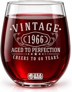 Vintage 1966 etched stemless wine glass