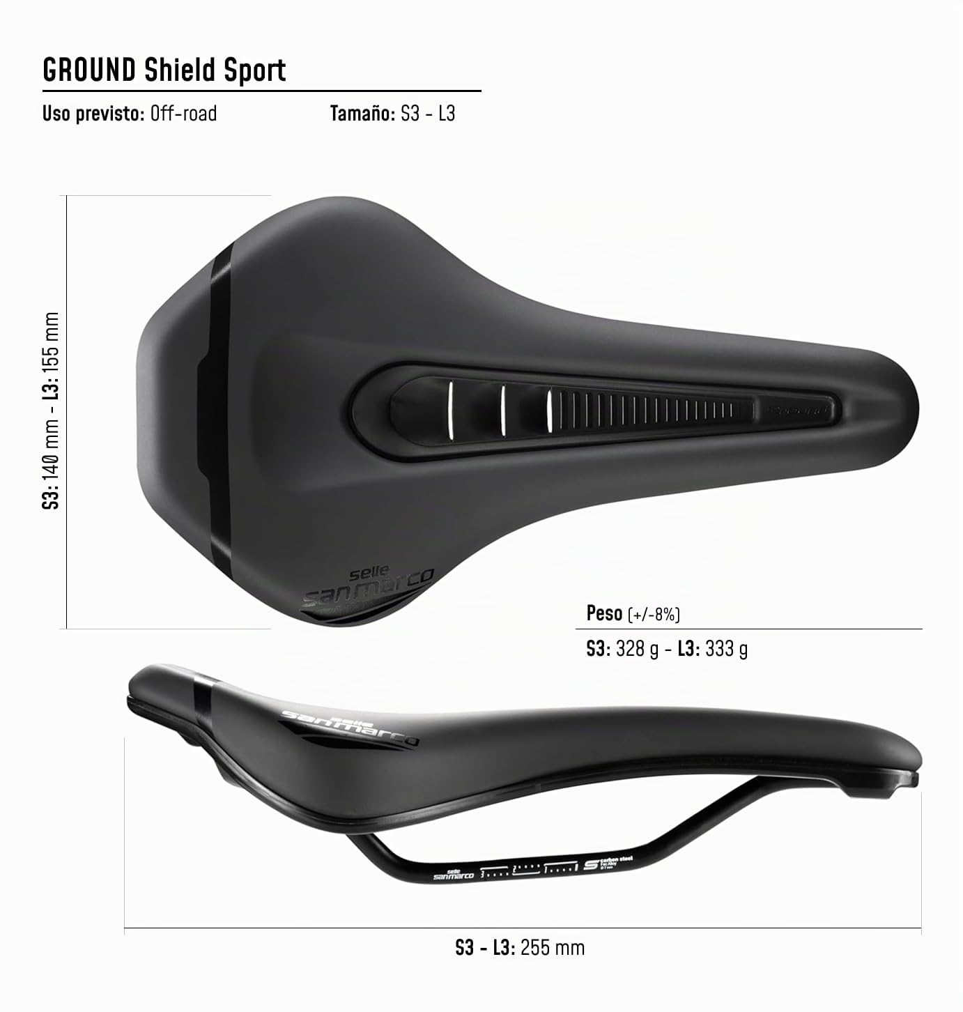 Selle San Marco Ground Shield Sport – Sillín MTB/Off-Road con Protector de Barro y Agujero Anatómico, Raíles de Acero