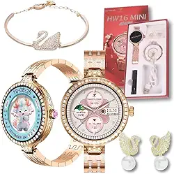Relógio Smartwatch Feminino HW16 com Brincos + Bracelete - Com iOS/Android, IP67, Telas Personalizáveis, Cartão de acesso NFC, Diversos Modos Esportivos