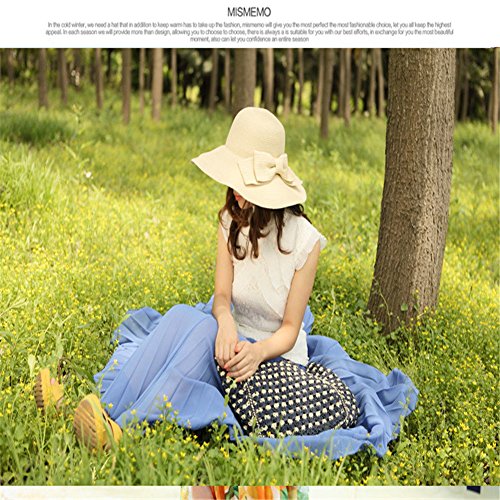 NPLE-Cool Fashion Cap Floppy Wide Brimmed Summer Beach Bow Hat Women's Straw Sun Hat