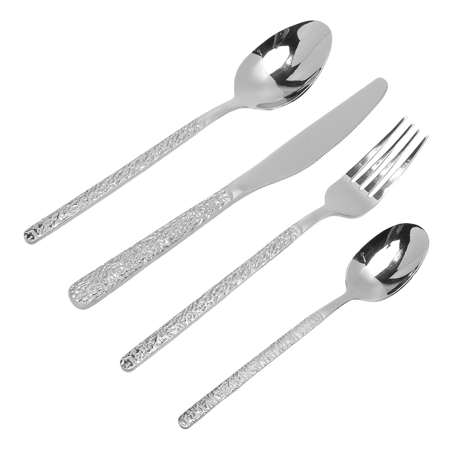 Set di Posate Martellate da 24 Pezzi, Posate in Acciaio Inossidabile Dal Design Elegante, Impugnatura Comoda, Perfette per Cene a Casa o Matrimoni (SILVER)