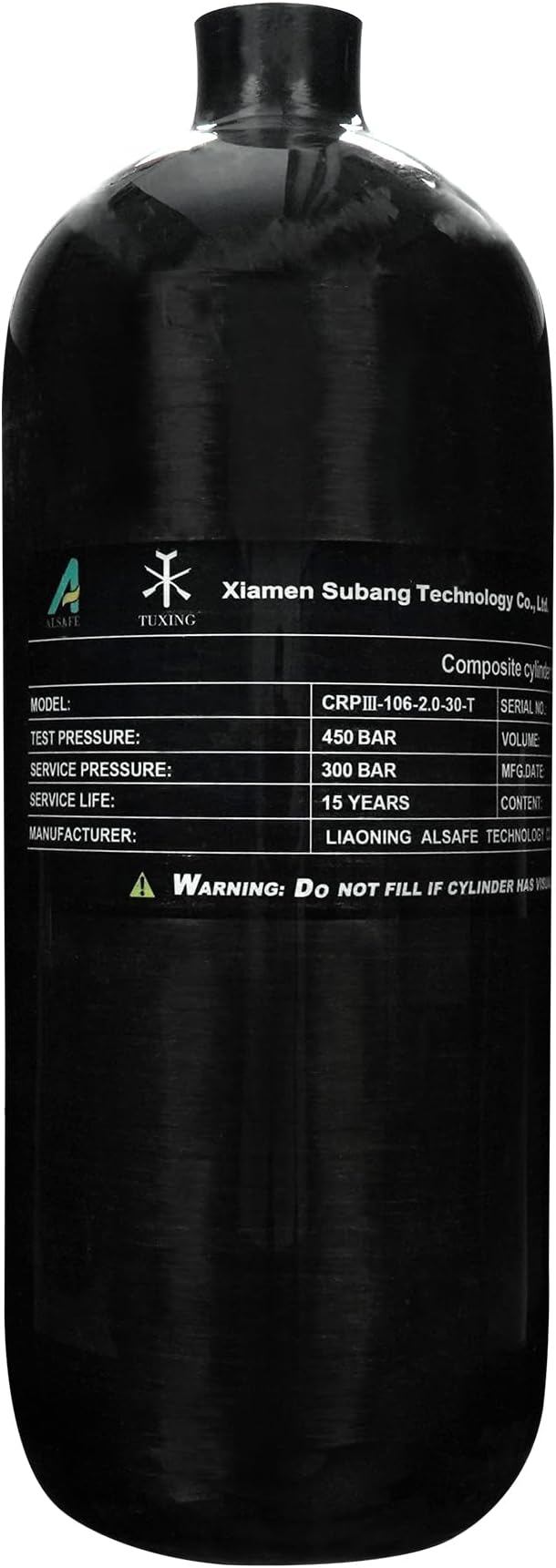 TUXING 30Mpa 4500Psi 2L Carbon Fiber HPA Tank, Gas Cylinder, Paintball Hunting for PCP Air Rifle Gun Daystate,Thread M18 * 1.5