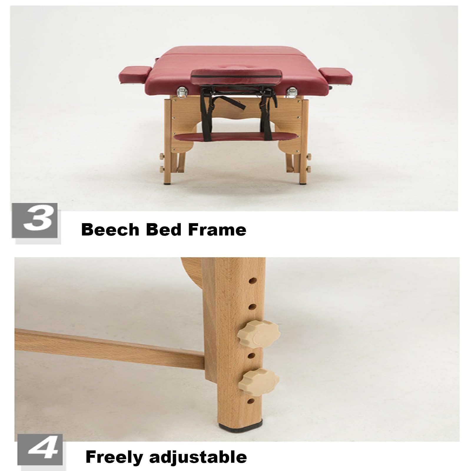 Massagebett Massagetisch Schönheitsbett Ästhetisches Bett Faltbares tragbares PVC-Leder-Hebebett mit Kopfloch Kopfstütze Armlehnen Kostenlose Installation für Spa Salon Tattoo(Beige-A,185X70CM)