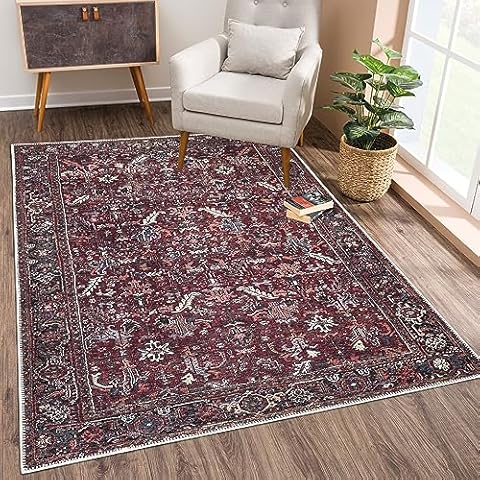 Bloom Rugs Washable Non-Slip Burgundy Rug Cover