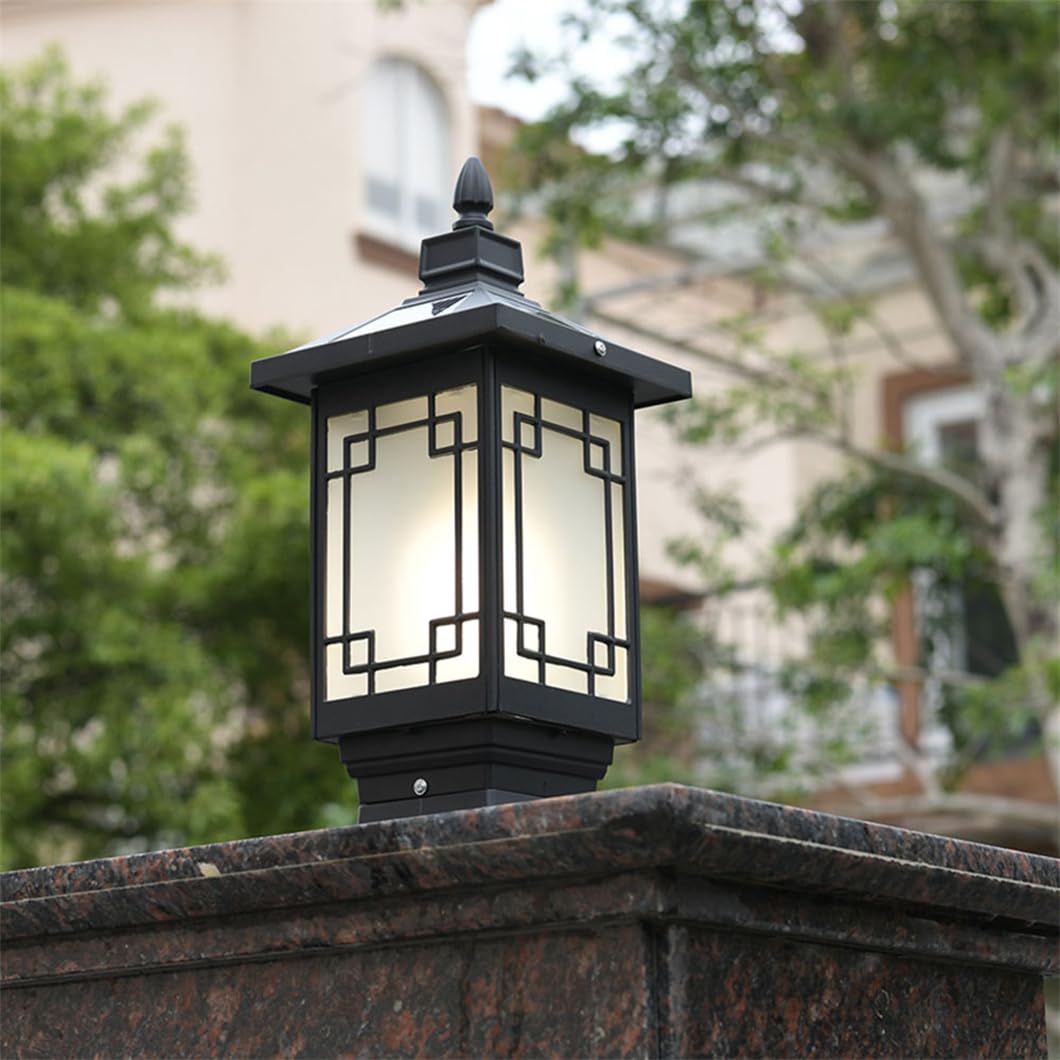 Zewnętrzna lampa solarna LED, lampa słupkowa, 1-pak, odlewana aluminiowa, lampa solarna ze szkłem, na zewnątrz, czarna, zasilana energią słoneczną, słupek ogrodzeniowy, do ogrodu, na słup