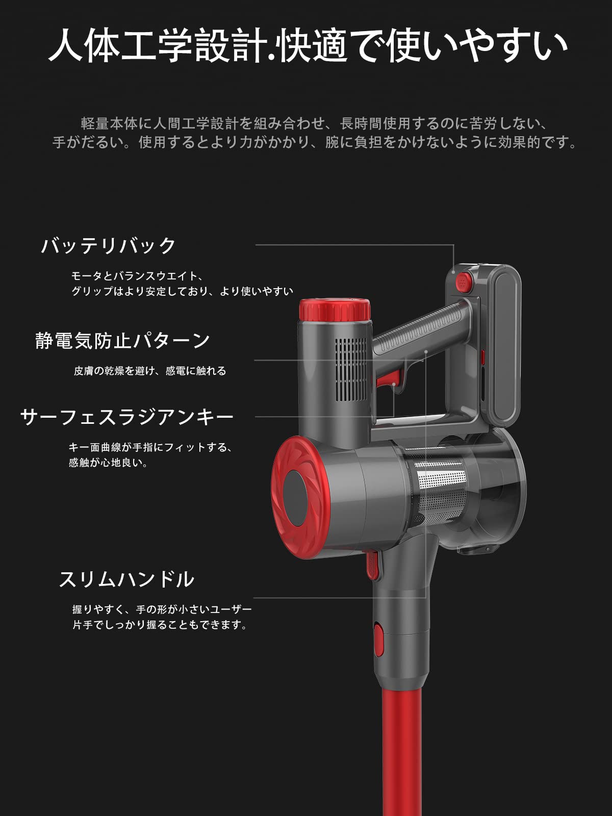 Amazon | コードレス掃除機、12000Pa 150W 22.2V 35分間連続使用 1.35