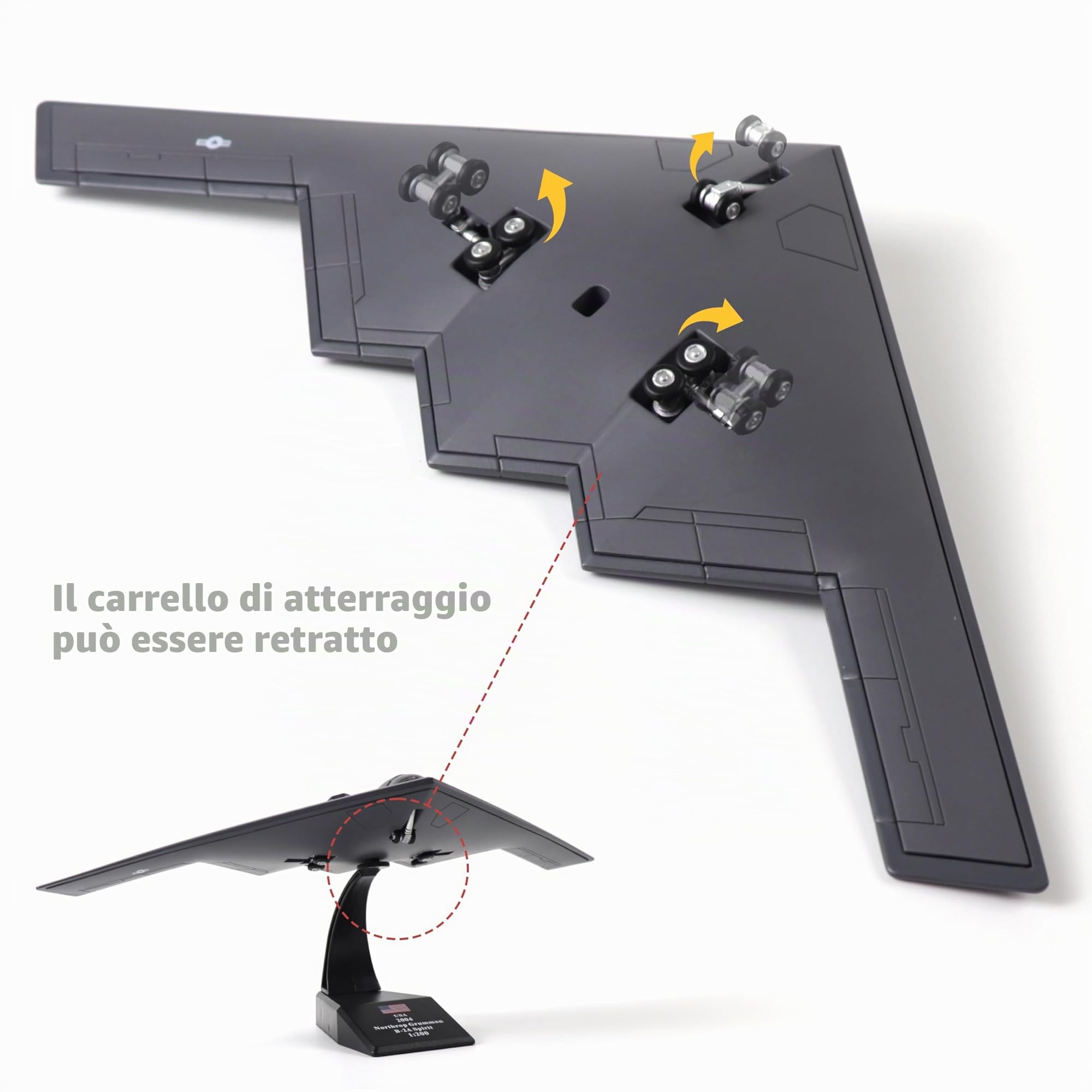 NUOTIE Kit Modello di Aereo Precostruito e Finito in Scala 1/200 di USAF B-2 Spirit Stealth e Bombardiere Strategico - Modello di Aereo da Caccia in Metallo per Collezione o Regalo per Esposizione
