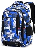 Tanou Mochila escolar para niños y adolescentes, mochila escolar de camuflaje para niños de gran capacidad, mochila moderna para escuela y viajes, azul, blanco