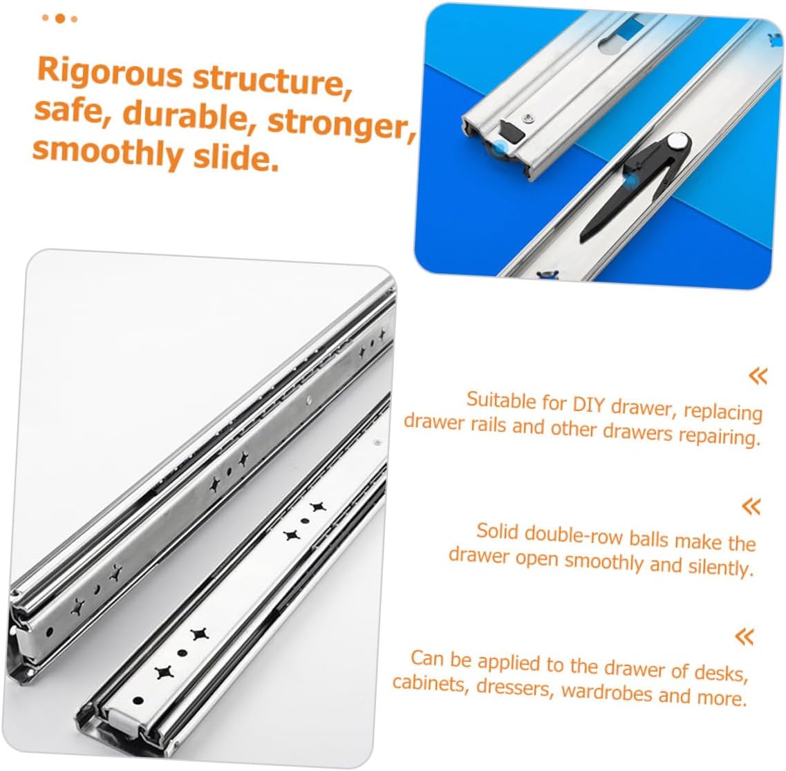 SAFIGLE Heavy Duty Full Extension Dresser Drawer Slides 14-inch Side Mount Ball Bearing Drawer Rails 250 Lbs Load Capacity Metal Replacement Pair for Furniture