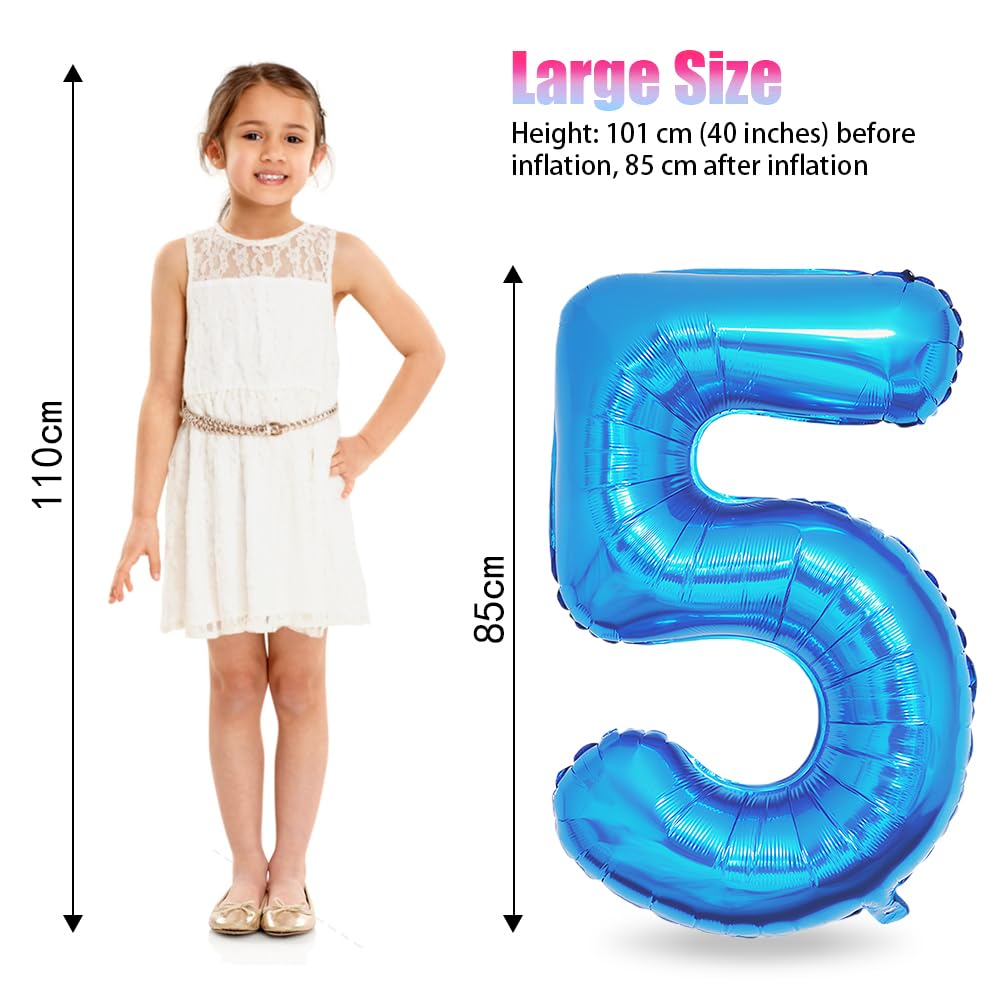 Foil Globo Número 5 Azul 40" (101cm), Inflable Helio o aire, Gigante Numeros 0-9, 10-19, 20-29, 30-100, Grande Globos Decoración para La Boda Aniversario y Cumpleaños Fiestas — view 2