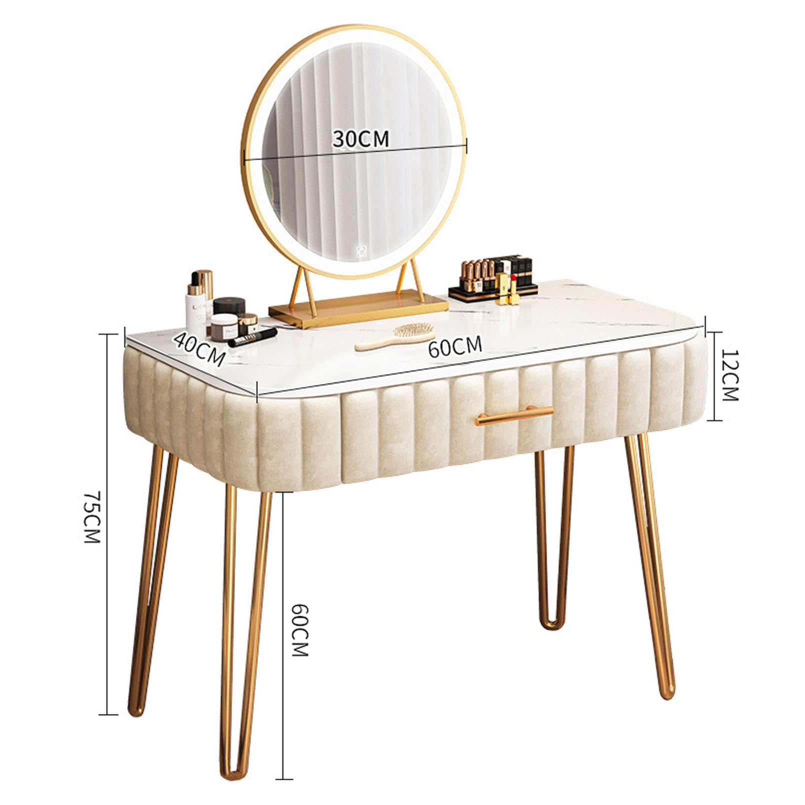 Tavolo da trucco illuminato, 3 opzioni di luce di colore, luminosità regolabile, grandi cassetti e sgabello, perfetto per gli amanti della bellezza
