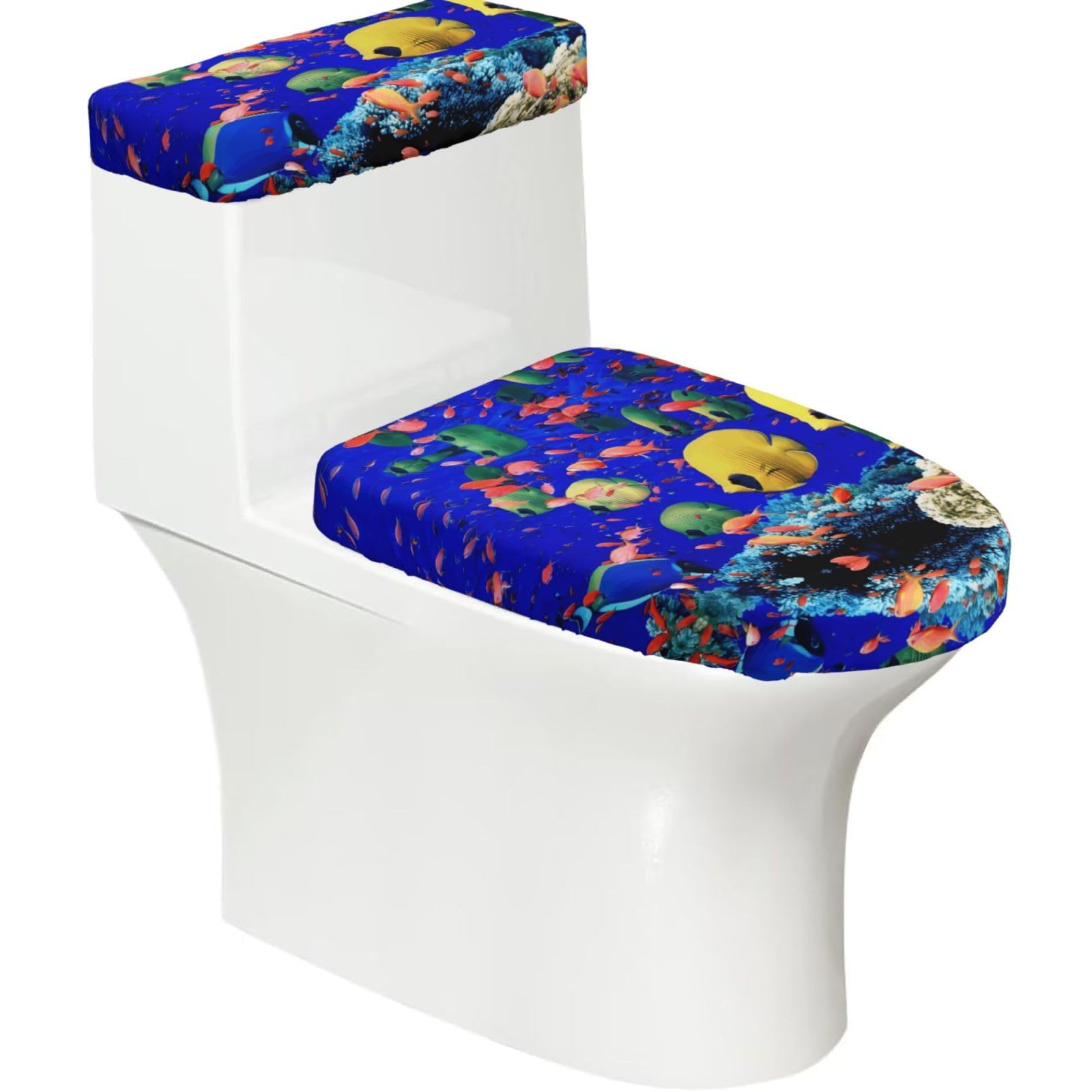 Mrowyc Black Sea Fishes Printed Toilet Seat Set - Set Of 2 - Universal Toilet Seat Cover - Housewarming Birthday Christmas Gift