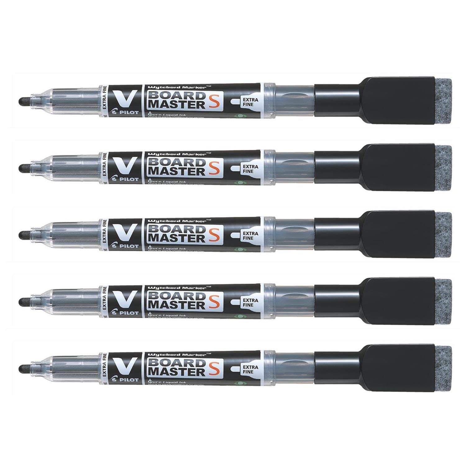 Pilot V-Board Master S 3.5 mm Extra Fine Tip Whiteboard Markers with Black Eraser (Pack of 5)