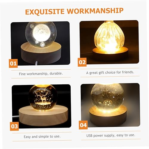 Miniatura 8 de IMIKEYA Soporte de lámpara de luz redonda Pantalla de madera Base de exhibición de vidrio Estante de exhibición de base de luz LED Soportes de