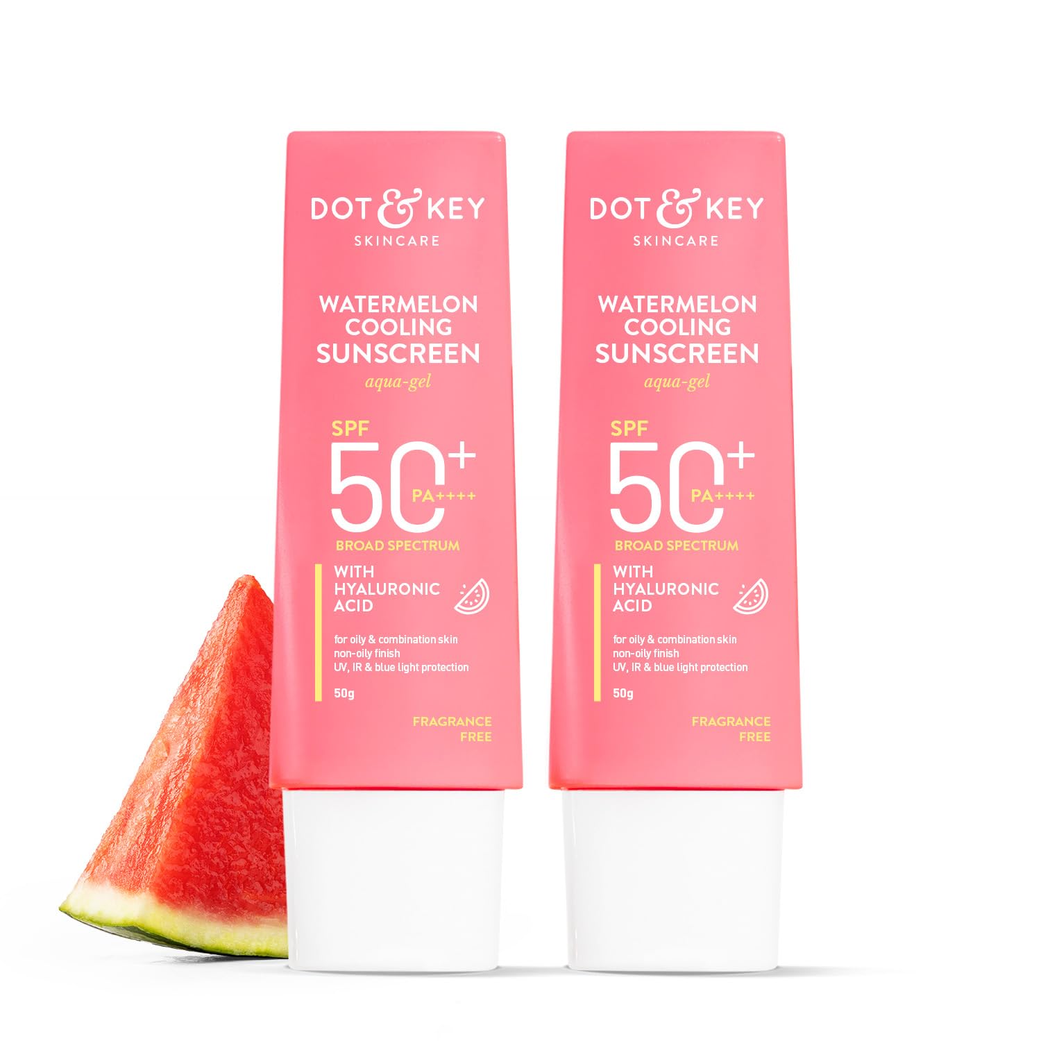 Watermelon Hyaluronic Cooling Sunscreen SPF 50 PA+++ Combo (Pack of 2, 50gm each) | For Oily, Normal & Combination Skin | UV + Blue Light Protection | Lightweight | No White Cast