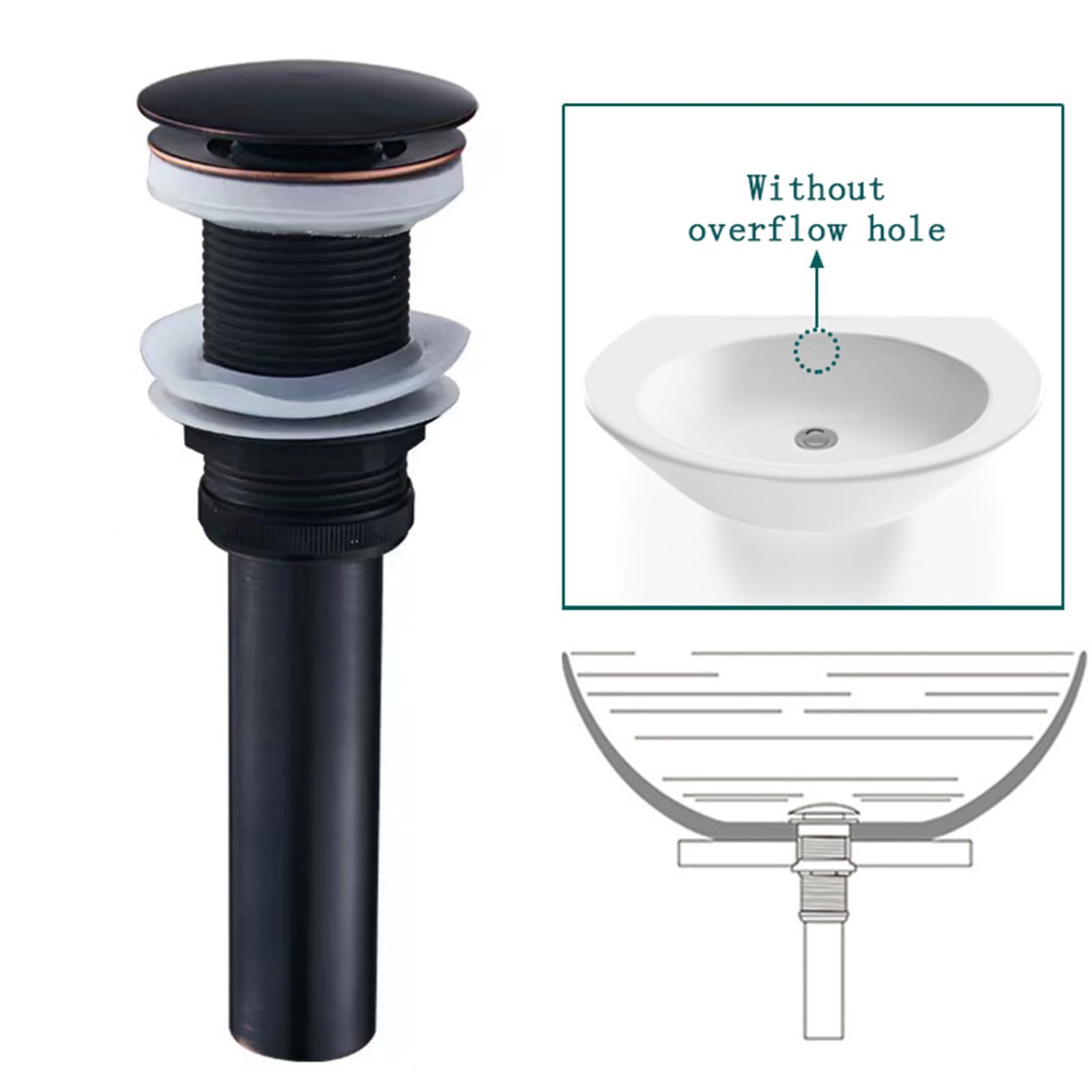 Tubo di scarico per lavello pop-up Tappo di scarico in ottone per Lavabo, vasca e lavandino, Multicolore(Antique)
