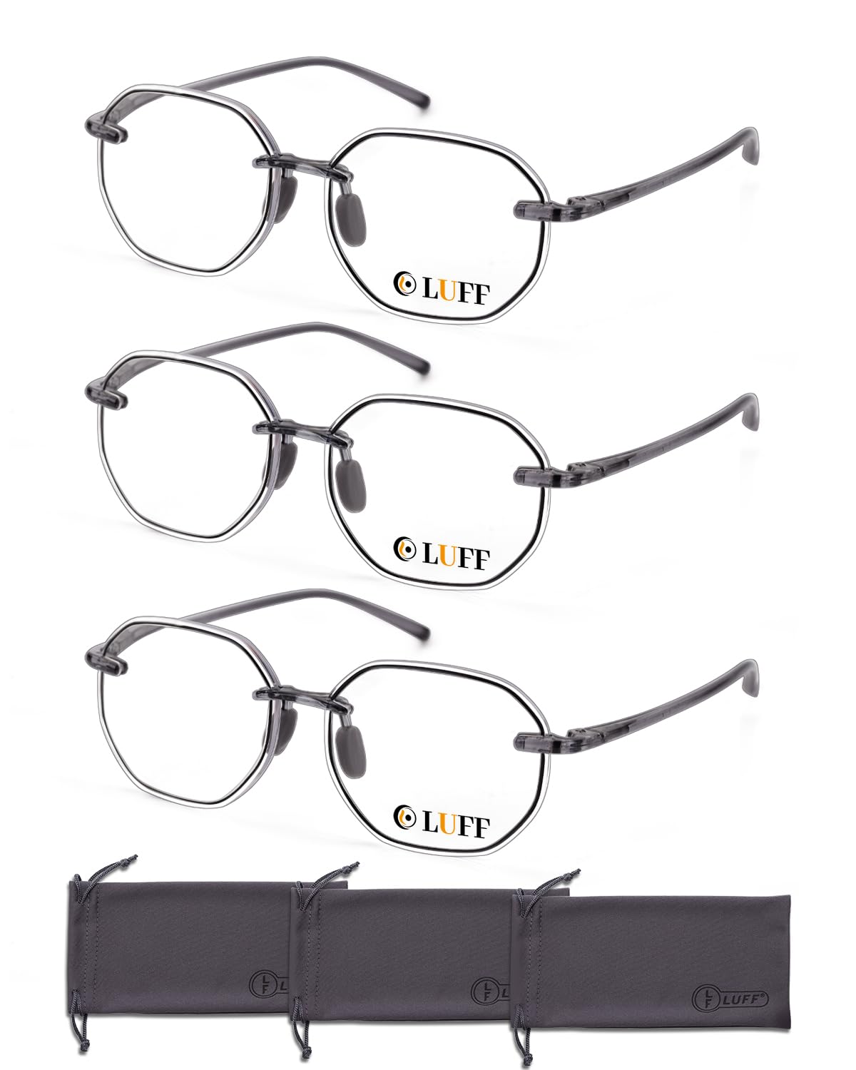 LUFF 3 Pack Rimless Reading Glasses Men Women- Comfortable Frameless Reader Lightweight TR90 Blue Light Blocking Eyeglasses