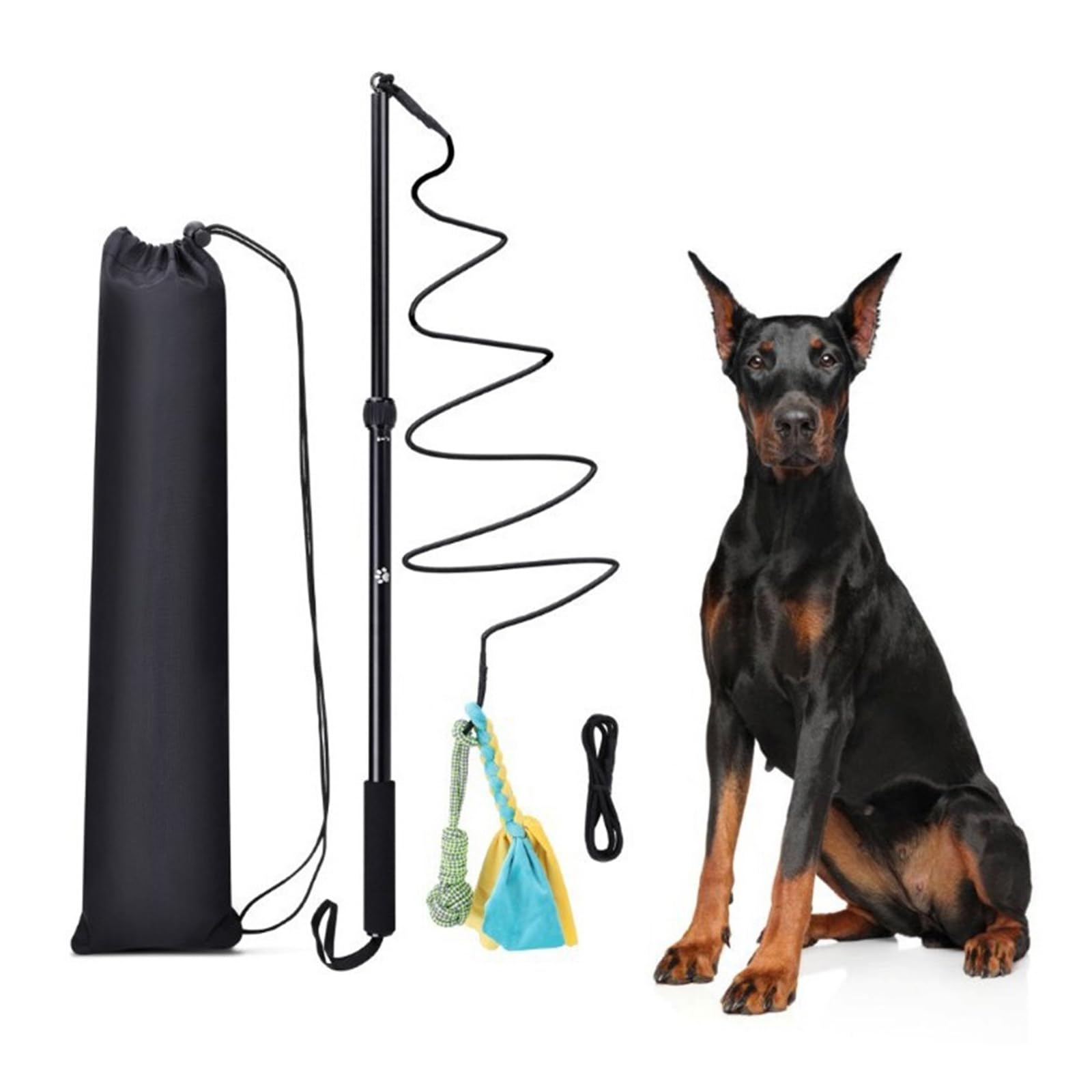 Corda interattiva per animali domestici, design retrattile, in alluminio, include giocattolo in corda di cotone e palla per cani e gatti, set di palline da masticare per cani e gatti
