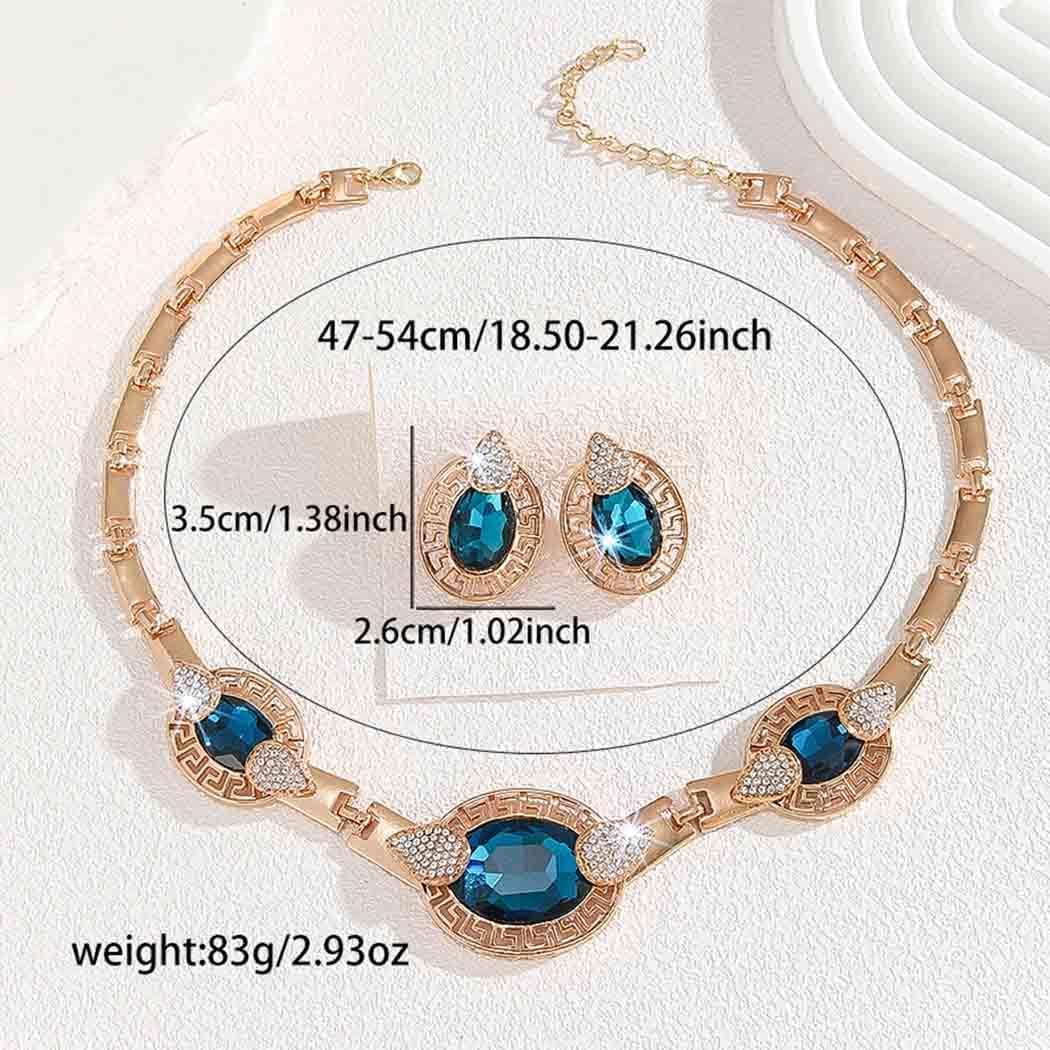 JAKAWIN Gold Baroque Necklace and Earring Set Blue Crystal Wedding Jewelry Set for Women - Image 4