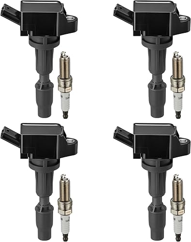 BDFHYK Bobinas de encendido UF764 y bujía de iridio 93175 compatibles con Hyundai Santa Fe Sport Tucson Sonata Kia Sorento Sportage Optima l4 2.0L