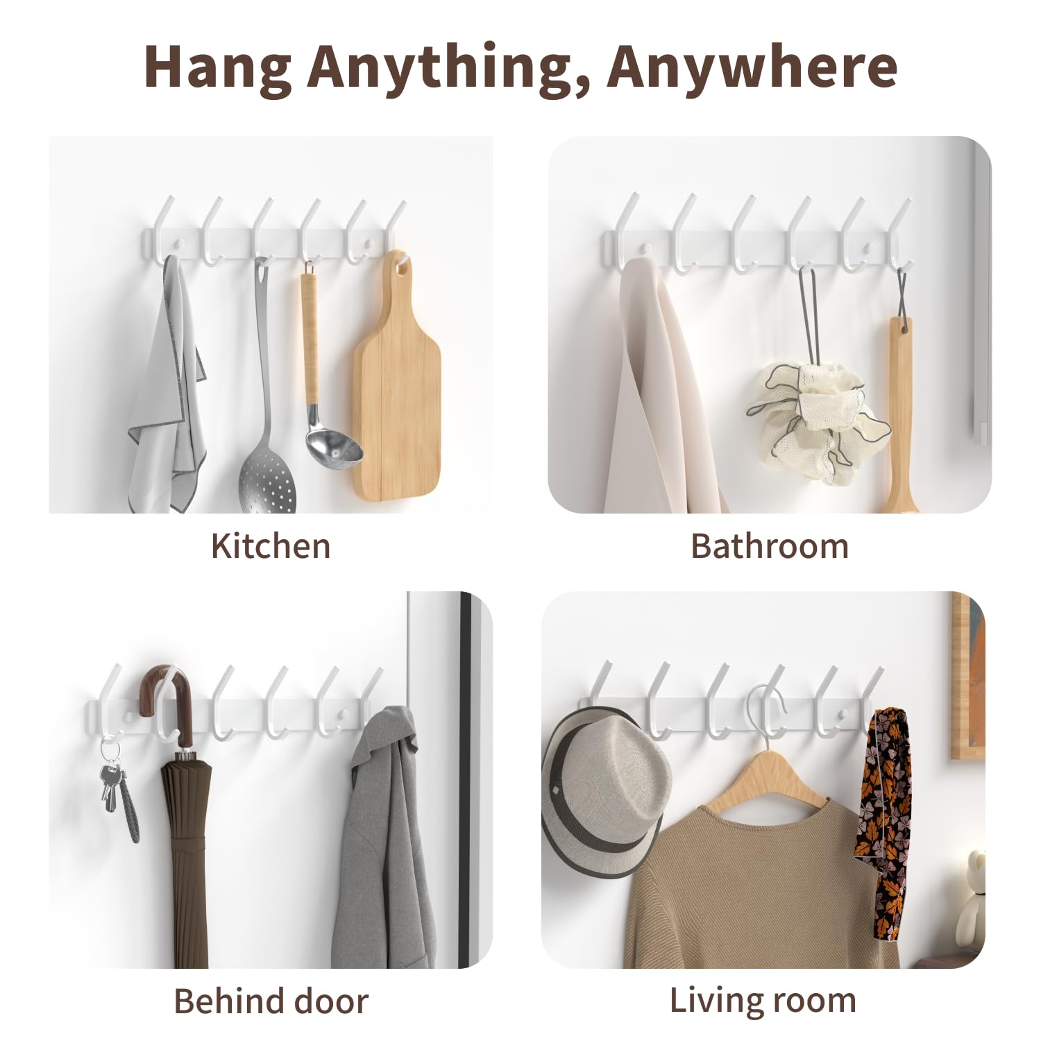 AUSTUFF 2-Pack Over Door Hooks – Foldable Hangers For Towels, Coats, Hats & Backpacks, White - View #7