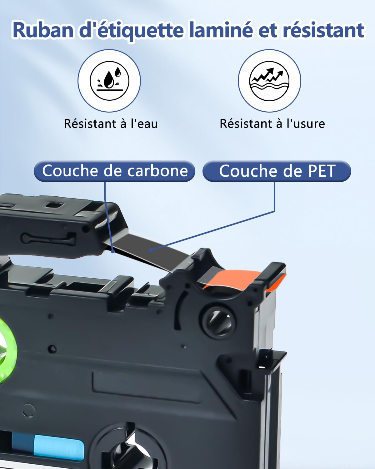 Lot de 8 rubans compatibles pour P-Touch TZE-B51 Noir sur Orange 24 mm
