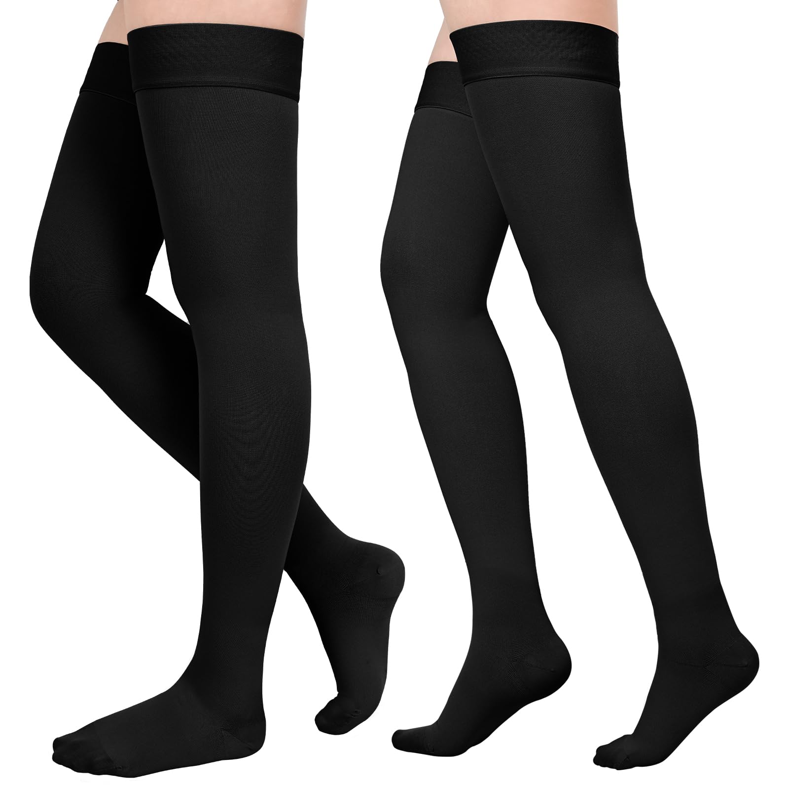 Compression Stockings for Women & Men, 2 Pairs 15-20mmHg Thigh High Compression Socks for Varicose Veins, Swelling, Pregnant