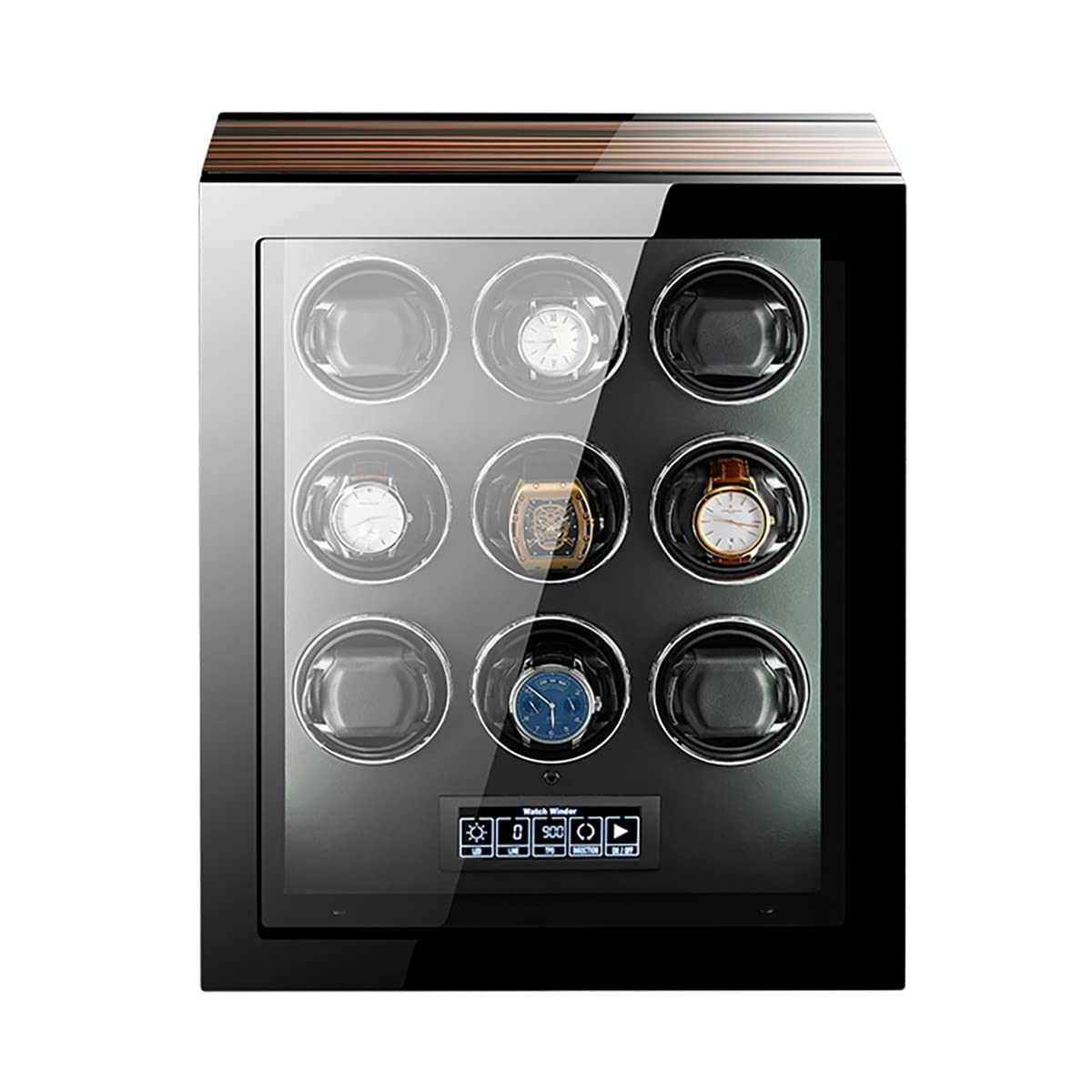 MYUYEE Watch Winders For Automatic Watches Ultra Quiet Motor With Led Lights Automatic Wristwatch Winder With 5 Rotation Modes Push Button Lock To Unlock, Lcd Display (9+0)