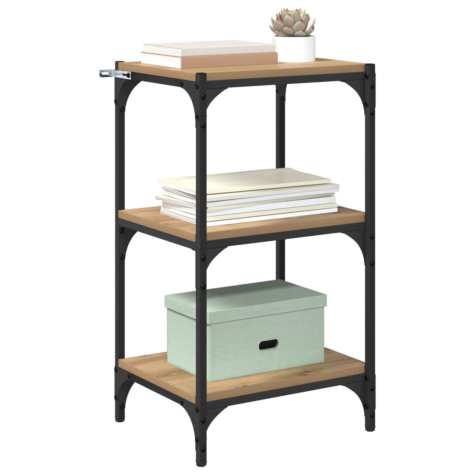 Libreria a 3 ripiani, 40 x 33 x 70,5 cm, in legno con robusto telaio in ferro, per soggiorno, ufficio e studio, organizer per spazio, design industriale moderno, salvaspazio