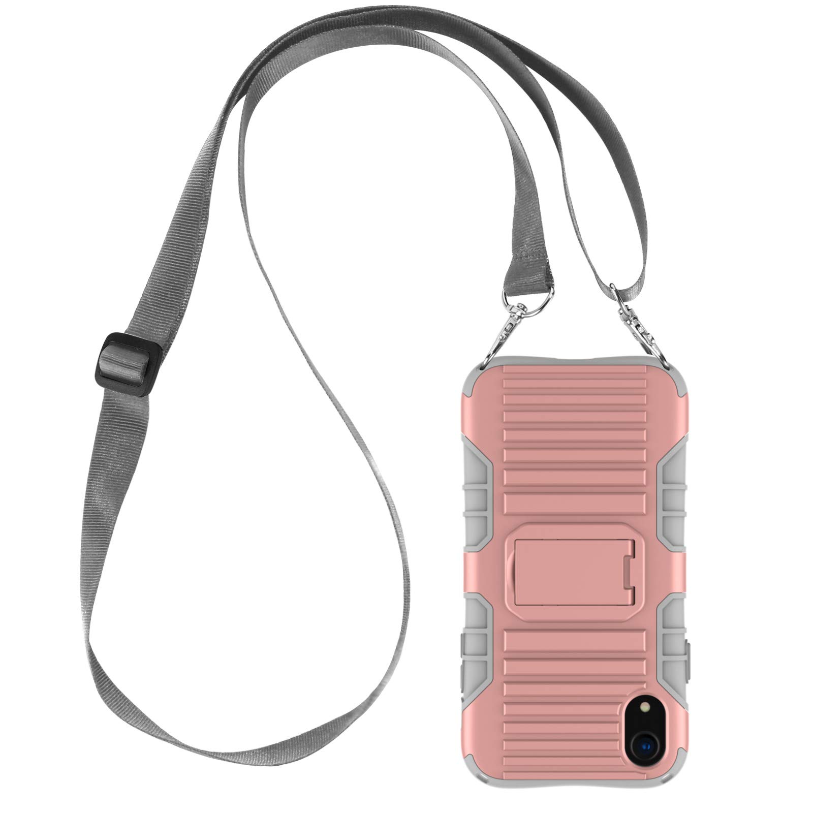 E-Tree Crossbody Lanyard Case for iPhone X/Xs with Kickstand, Shockproof Dual Layered (Hard PC with Soft TPU), Anti-Lost Detachable Necklace Strap for Kids and Outdoors, etc Pink