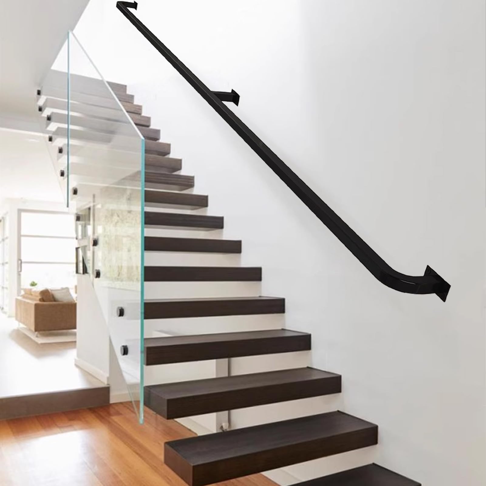 Rampe d'escalier industrielle en fer forgé noir mat pour intérieur