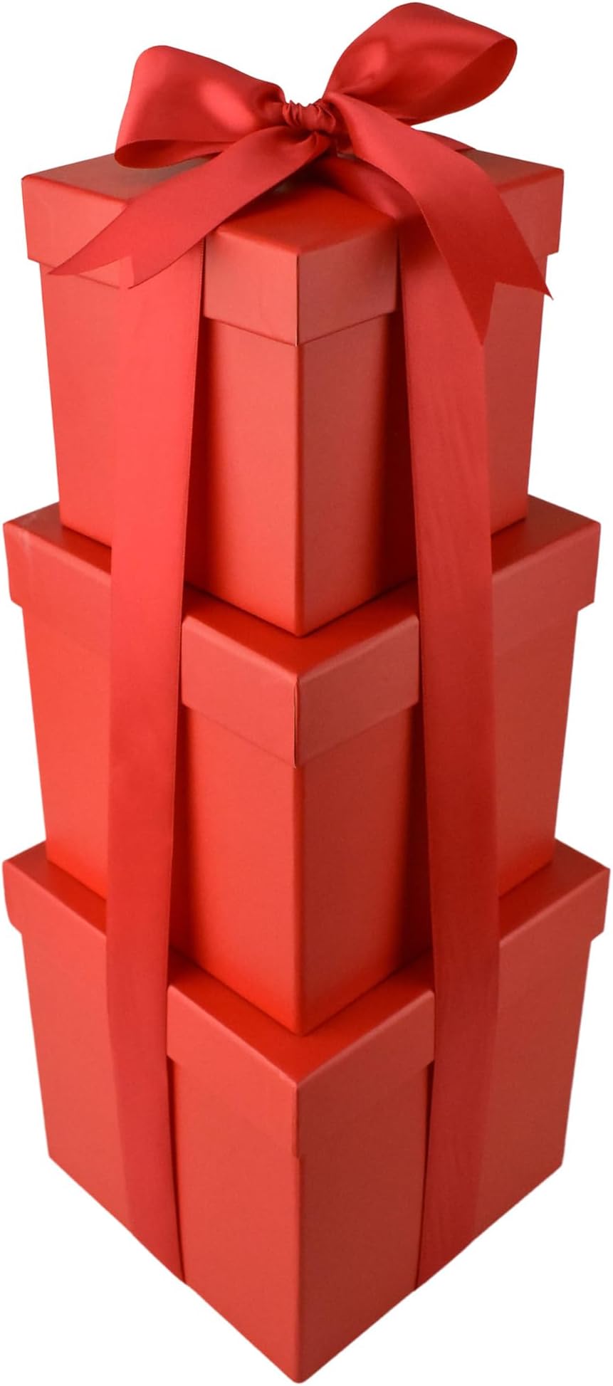 Homeford Modern Nested Square Gift Boxes, 5-inch, 6-inch, 7-inch, 3 Count, Red Satin Ribbon