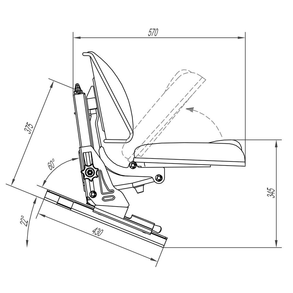Deutz KHD Traktorsitz Schleppersitz klappbar Universalsitz gefedert KS 44/0607V neigungsverstellbar mit Stossdämpfer