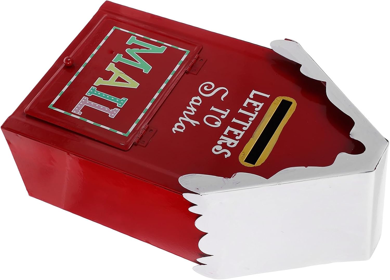NOLITOY Vintage Red Metal Holiday Mailbox with Slot for Coins, Letters, or Valentine Cards Classic Festive Christmas Tabletop Decoration for Indoor Xmas Holiday Party