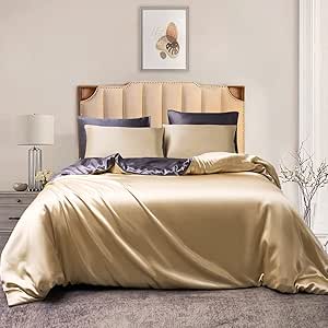 YASMENG Satijnen beddengoed, 200 x 200 cm, beige gestreept, glanzend, luxe dekbedovertrekset, zacht, zijdeachtig zijde, 3-delig met ritssluiting en 2 kussenslopen 80 x 80 cm