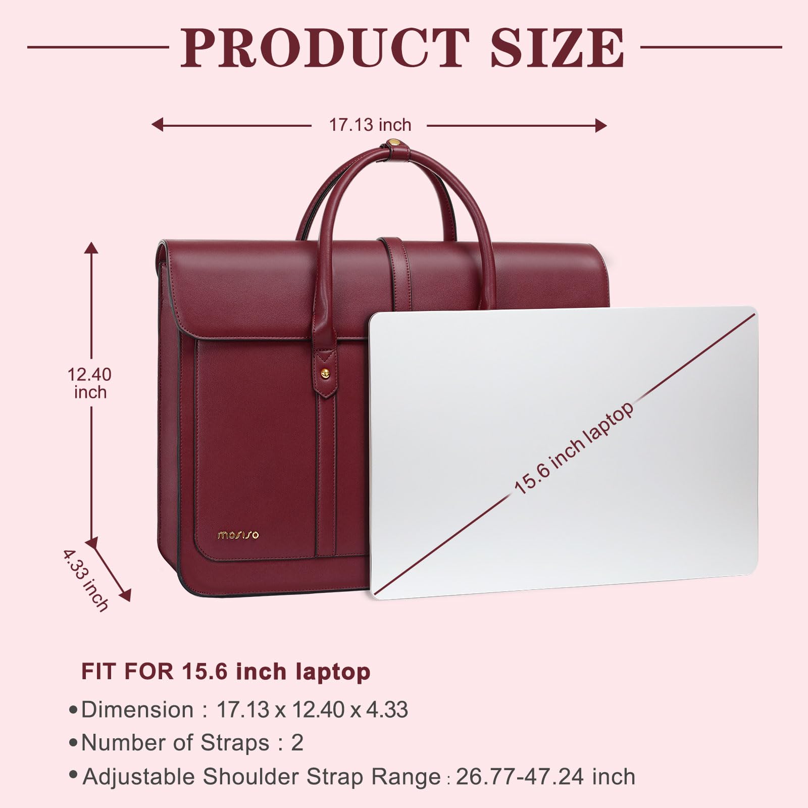 MOSISO Laptop Bag for Women, 15-15.6 inch PU Leather Laptop Shoulder Bags Convertible Backpack, 16 inch Messenger Bags Casual Handbag Work Briefcase Travel Computer Bag with Bowknot, Black: Wine Red 14 inch