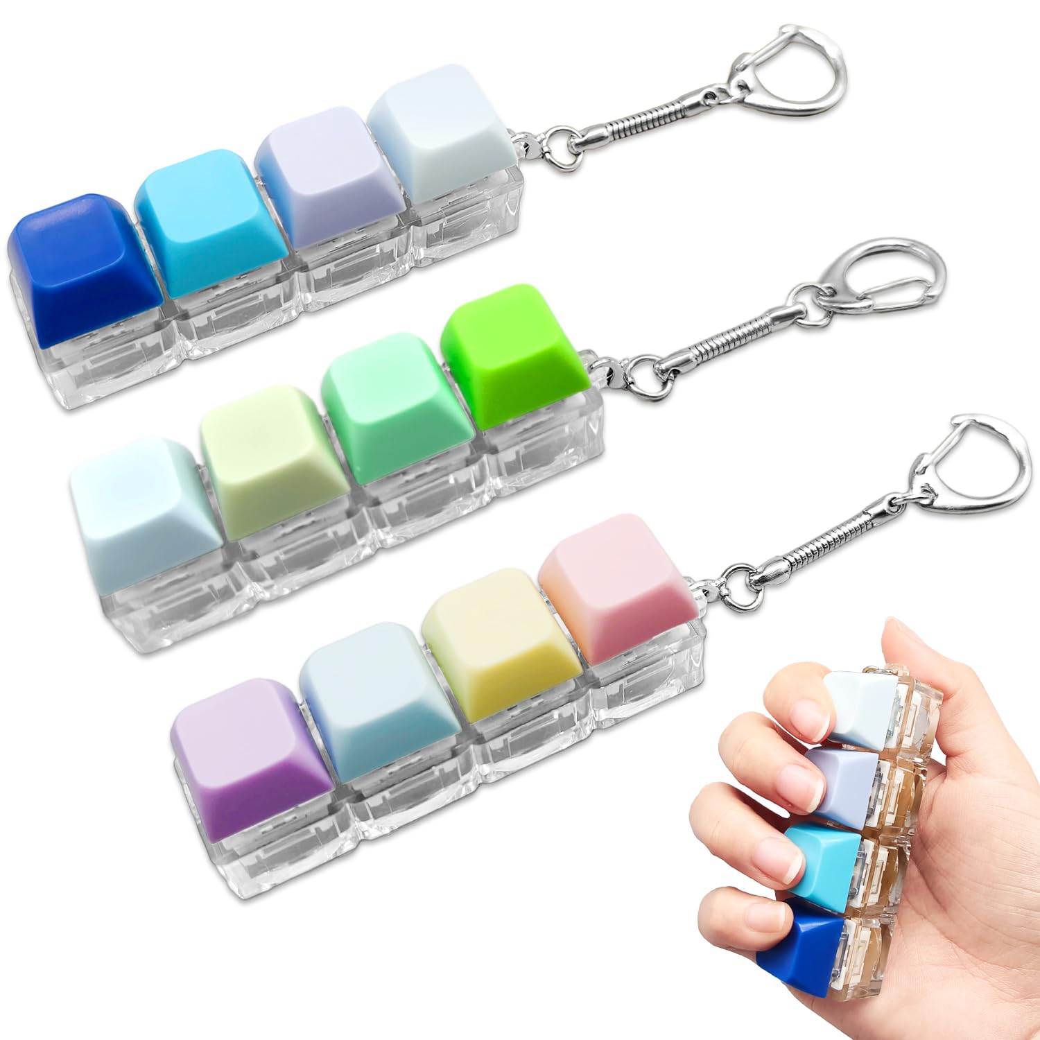 Set De 2 Teclados Fidget Llavero + Sonido Click + 4 Colores + Anti Estrés + Regalo Original Para Adultos Y Niños